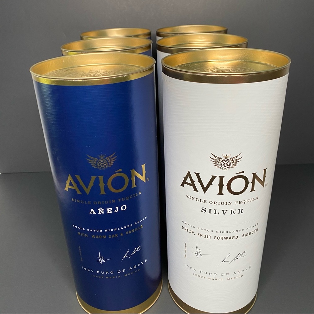 6 New Avion Anejo Tequila Liquor Blue/ White - 750ml Empty Canisters ￼￼